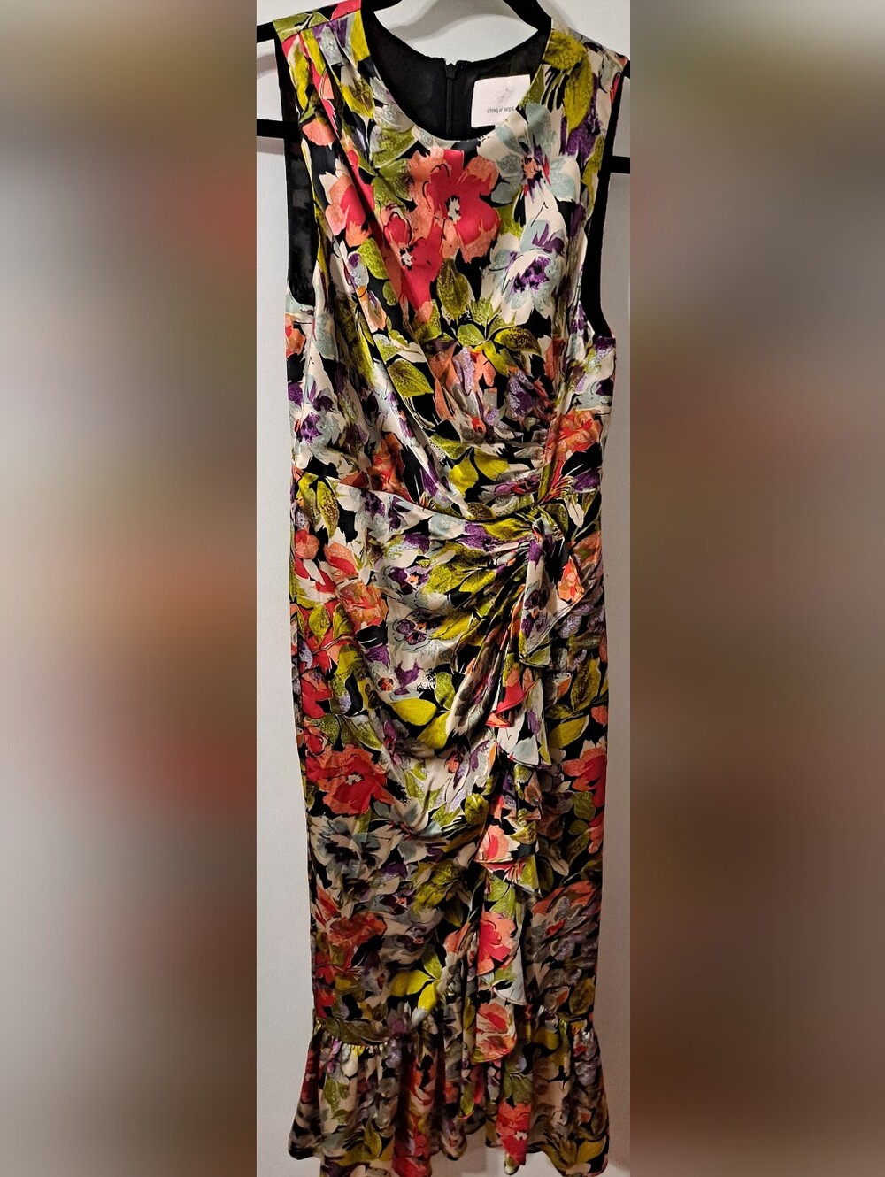 Cinq a Sept Floral Sleeveless Ruffle-Hem Maxi Dress Canyon Bloom 100% Silk Sz 0